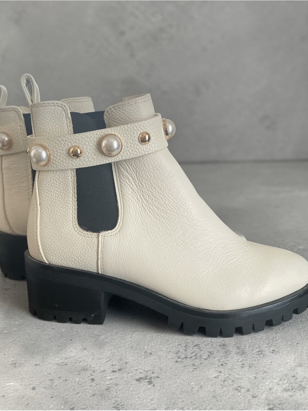 Karl Lagerfeld Paris Pearl-Embellished Cream Women’s Boot